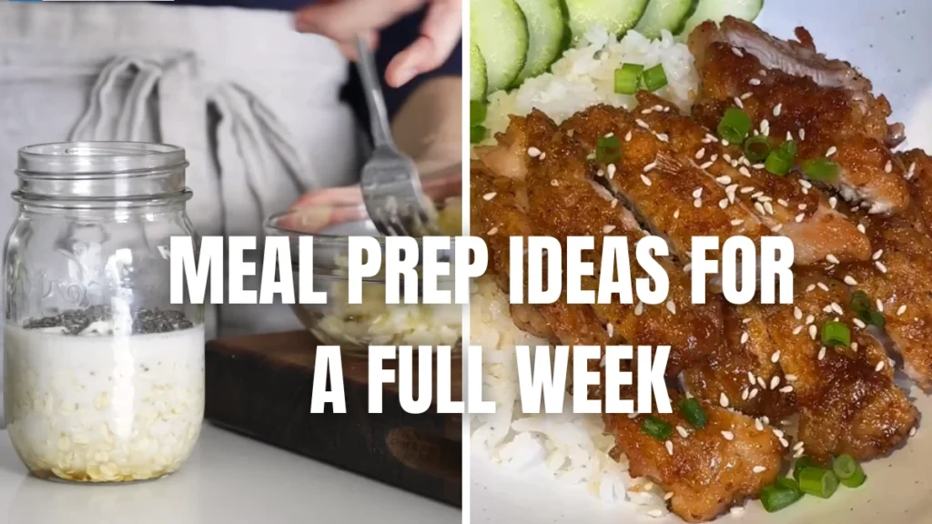 Budget meal prep containers with overnight oats, sticky honey soy chicken bowls, and creamy meatballs with peas
