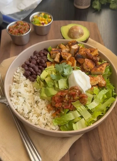 high-protein burrito bowls with turkey black beans rice peppers and plantains