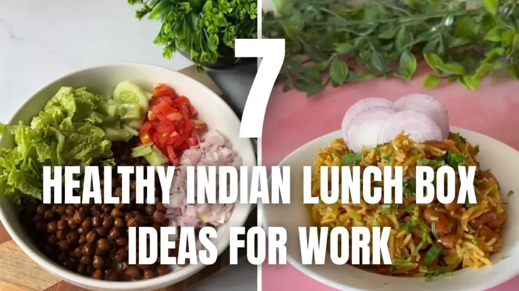 Colorful healthy Indian lunch boxes with rajma rice, chickpea salad, millet curd rice, paneer chilla, jowar rolls, and dry fruit pulao arranged on a wooden table