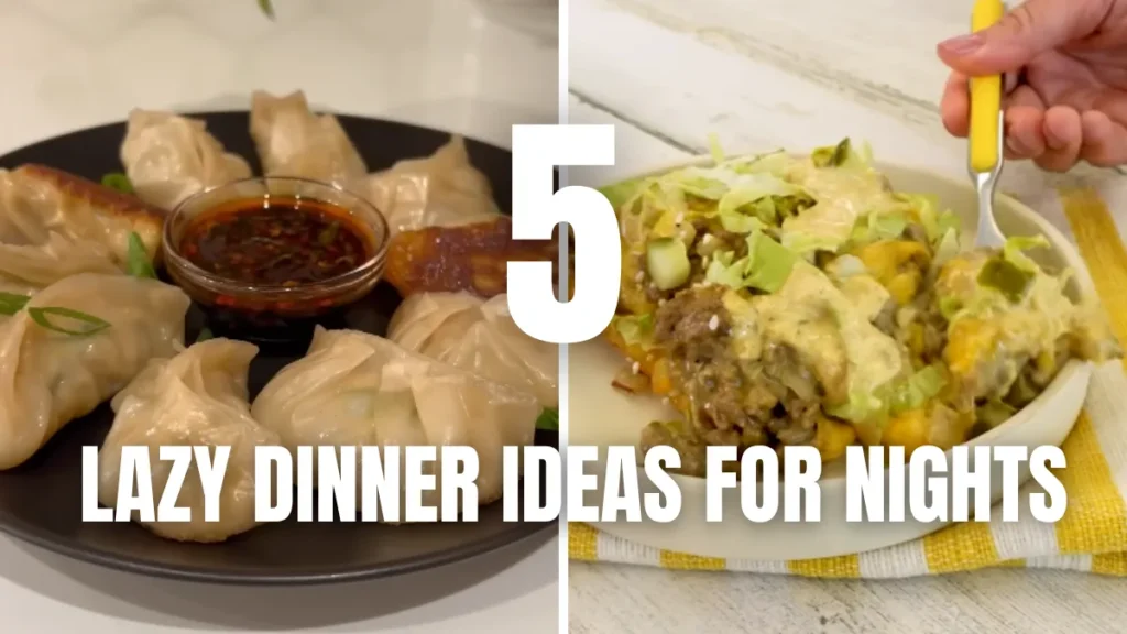Five easy lazy dinner ideas served on a weeknight table