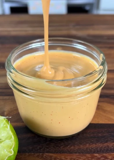 Creamy vegan cheese sauce made with cashews, potato, carrot, and nutritional yeast