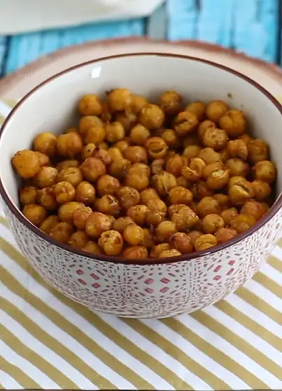 Curried roasted chickpeas on a baking tray