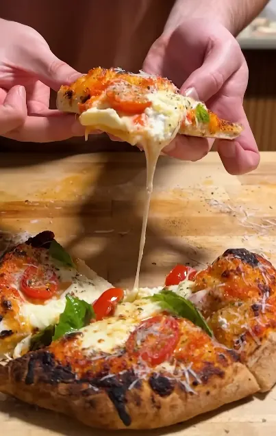 Microwave plate pizza dough with melted cheese and sauce