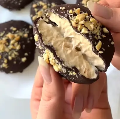 Peanut butter chocolate froyo bark broken into pieces